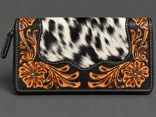 Prairie Bloom Cowhide Tooled Wristlet Wallet