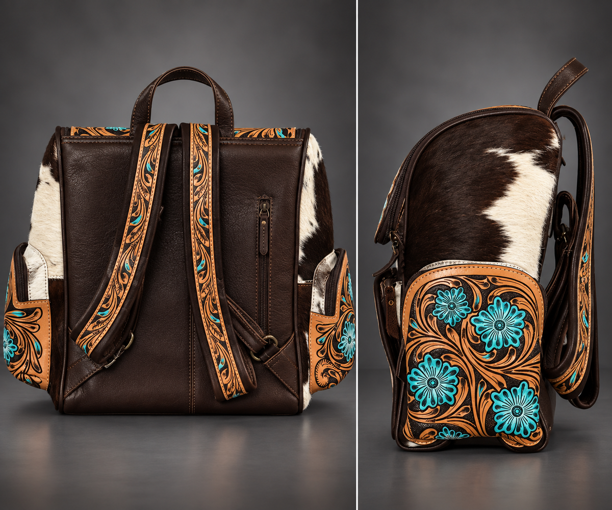 The Turquoise Bloom Tooled Cowhide Backpack