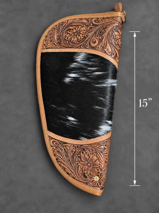 Tooled Leather & Cowhide Large Pistol Case