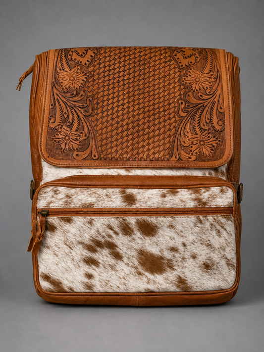 The Luxe Tooled Leather & Cowhide Backpack