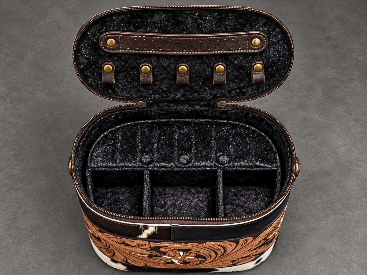Saddle & Sage Cowhide Jewelry Train Case