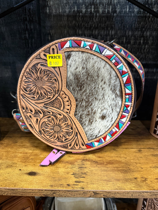 🌵 Tooled Leather & Cowhide Round Crossbody