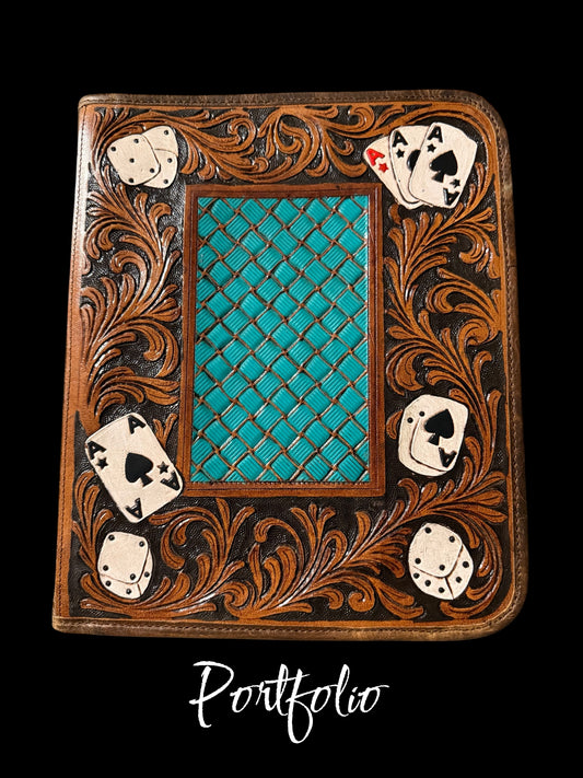 Western Aces & Dice Organizer- Tooled Leather Organizer