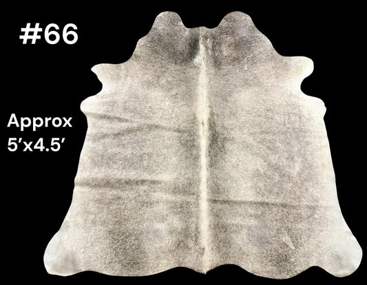 #66 Silver Sage Cowhide Rug – Approx. 5 x 4.5 Soft Neutral Luxe Hide