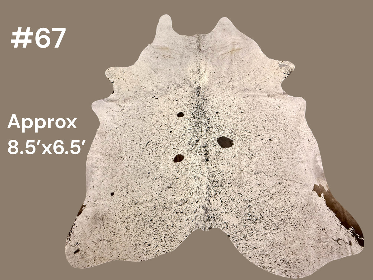 #67 Snowdrift Speckle Cowhide Rug – Approx. 8.5 x 6.5 Soft Western Luxe Hide