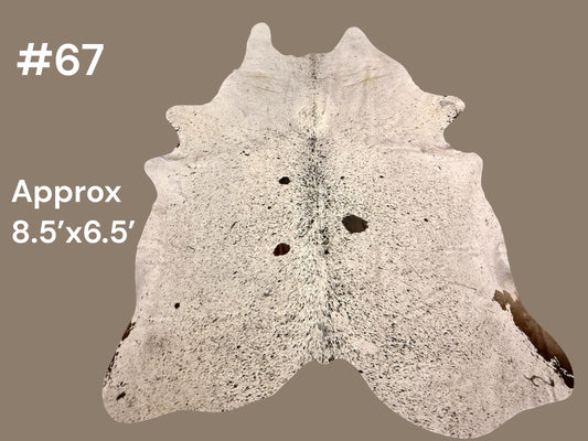 #67 Snowdrift Speckle Cowhide Rug – Approx. 8.5 x 6.5 Soft Western Luxe Hide