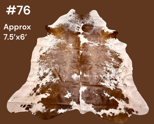#76 Warm Chestnut Cowhide Rug – Approx. 7.5’ x 6’ Luxe Western Hide