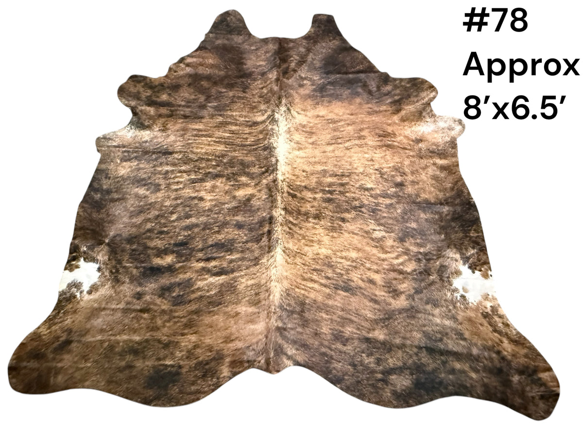 #78 Smoky Brindle Cowhide Rug – Approx. 8’ x 6.5’ Luxe Western Statement Hide