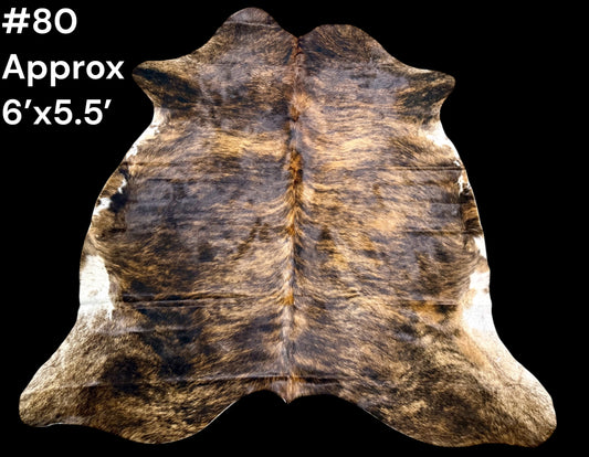 #80 Golden Brindle Cowhide Rug – Approx. 6’ x 5.5’ Luxe Western Hide
