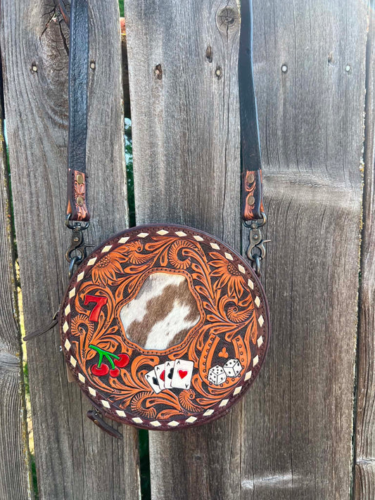 🎰 Lucky 7 Cowhide & Tooled Leather Crossbody
