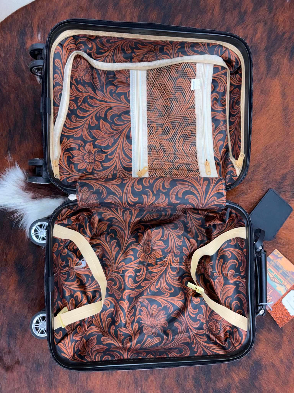 Tooled Leather Western Luggage Set - Floral Hard Shell Spinner Suitcases